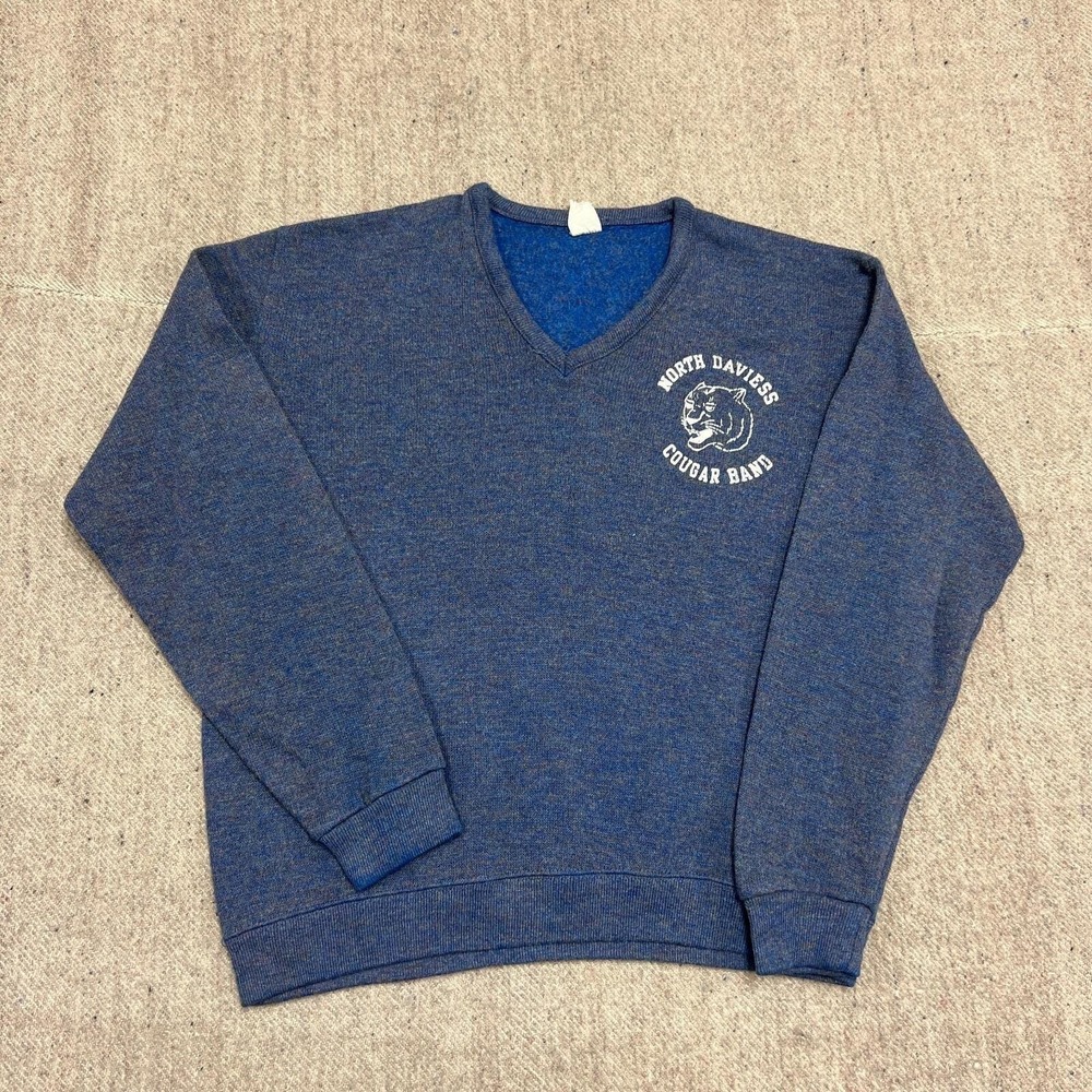 Vintage North Davies Couger Band Sweatshirt Mens Medium Blue 1960s Velva Sheen